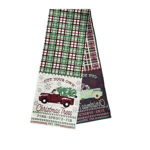 Home Collection Christmas Tree Plaid Tapestry Table Runner Red Truck Tree